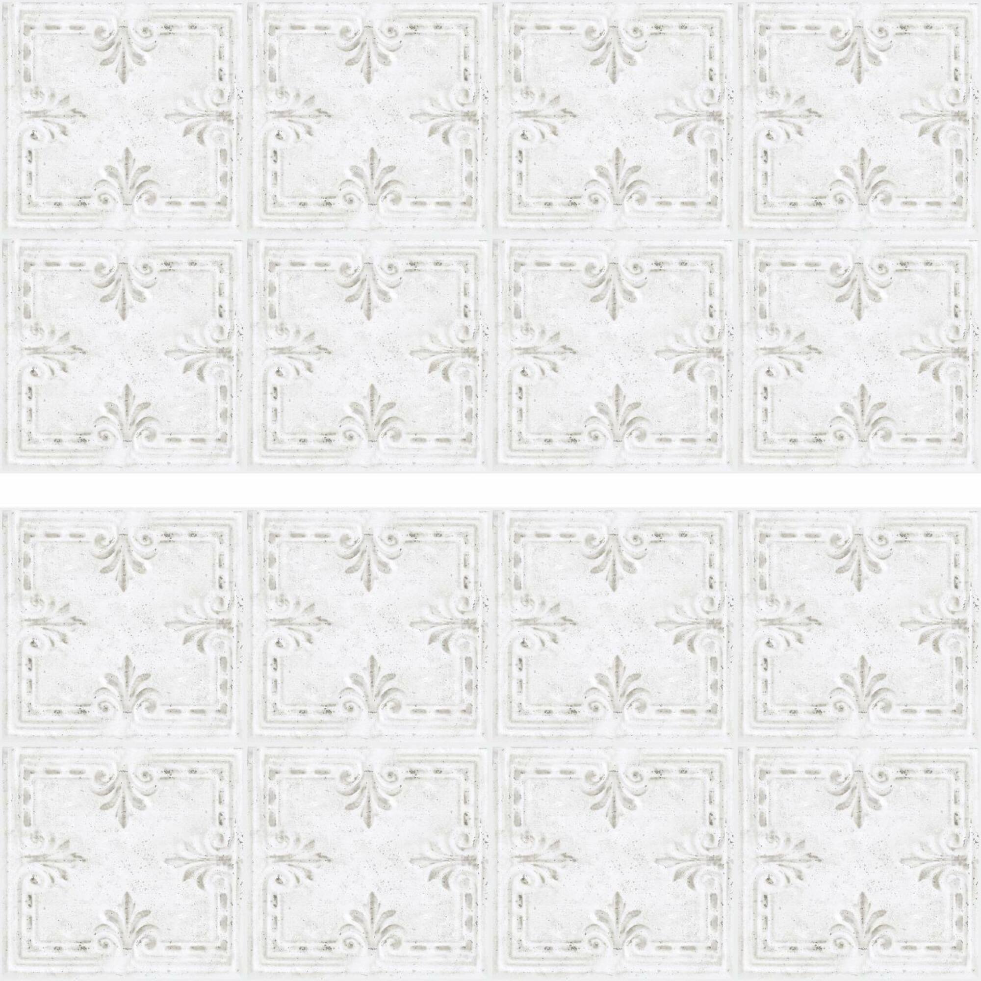 RoomMates White Tin Tile Backsplash Peel & Stick Giant Wall Decals
